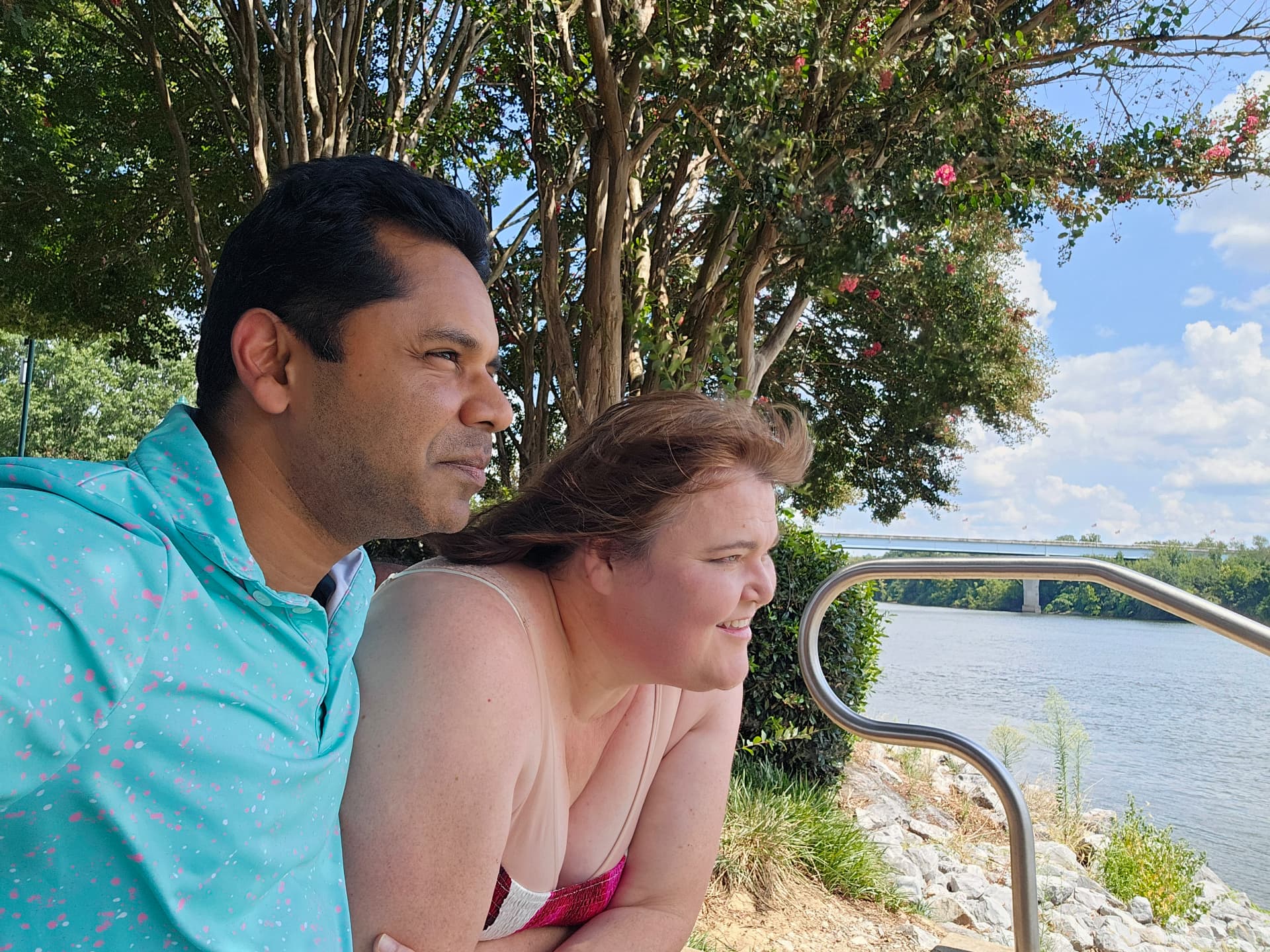 TJ and Myra looking out at the river together